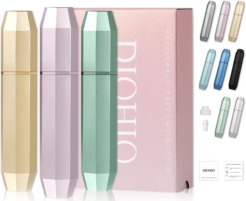 Travel Perfume Atomizer - Refillable Mini Cologne Dispenser | Portable Pocket Size Sprayer for Men & Women - 3pcs (Gold, Pink, Green)
