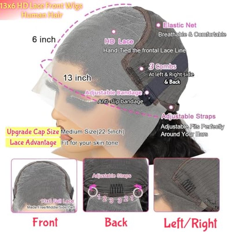 13x6 HD Deep Wave Lace Front Wigs Human Hair Pre Plucked 22 Inch Deep Curly Glueless Wigs for Black Women Lace Frontal Wigs with Baby Hair 180% Density Natural Hairline