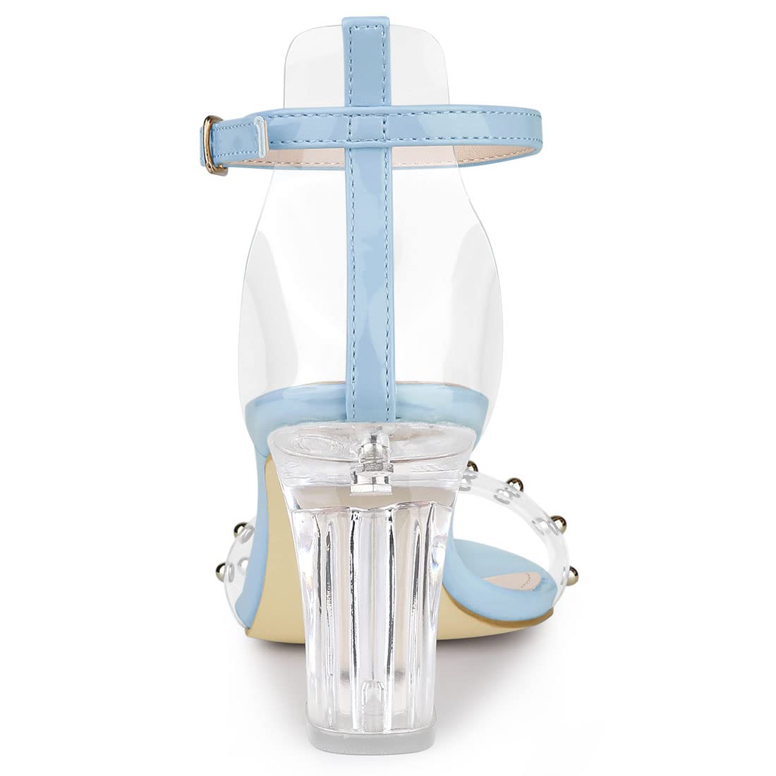 Allegra K Women's Clear Block Heel Ankle Strap Sky Blue Heeled Sandals 9 M US