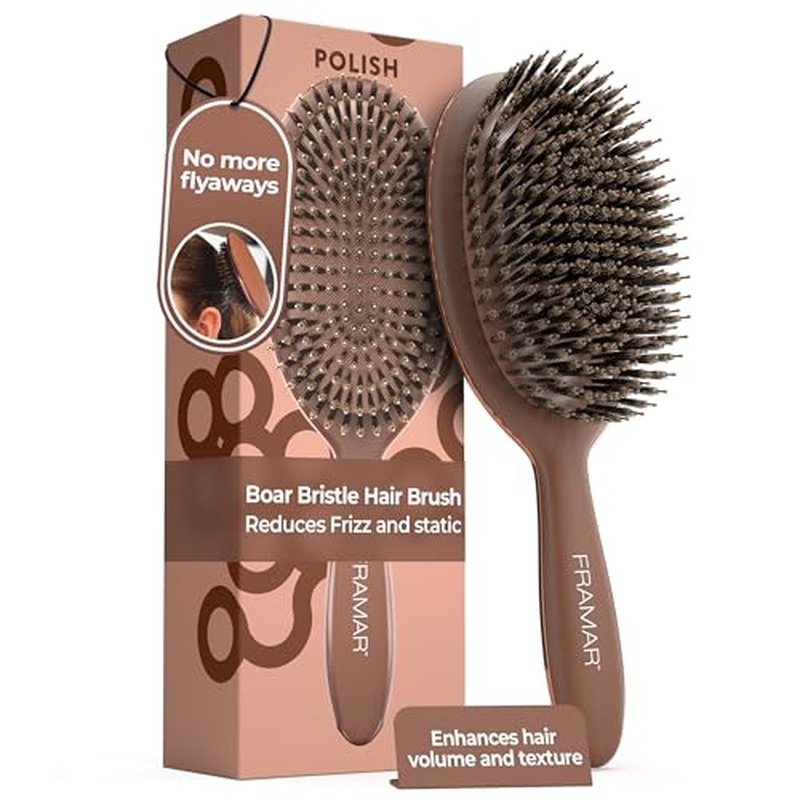 FRAMAR Soft Boar Bristle Hair Brush For Women ? Boars Hair Brush For Women, Boar Brush For Fine Hair, Hairbrush For Fine Hair, Soft Bristle Brush For Slick Back, Volume and Shine - Chocolate
