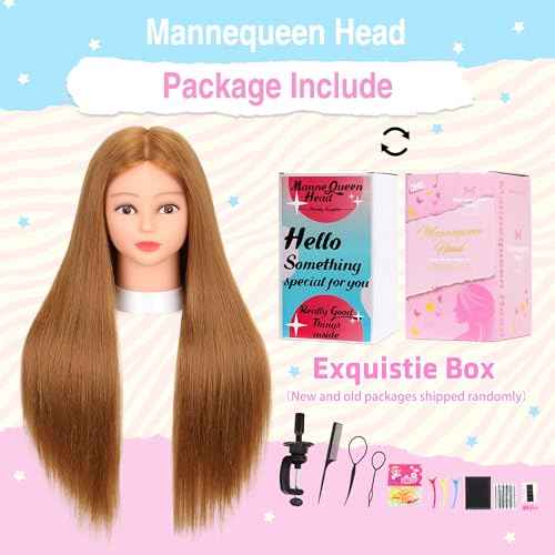 Mannequin Head with Human Hair 80% Real Hair 26-28'' Cosmetology Mannequin Head for Hairdresser Styling Practice on Braiding Manikin Doll Head with Free Clamp Stand and Tools (Blond)