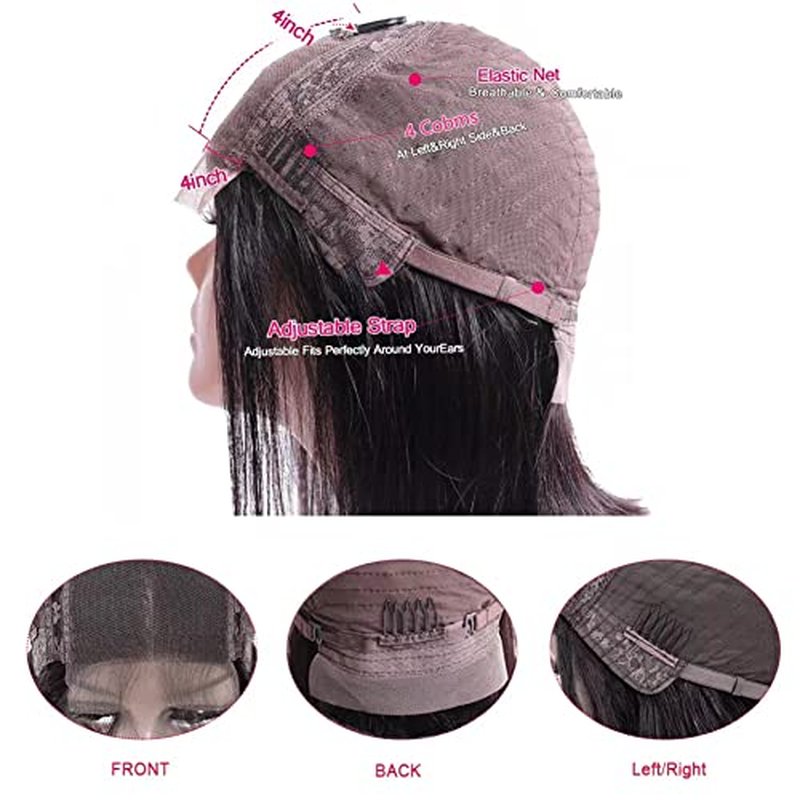 CHUDI 4x4 Bob Closure Wigs Human Hair 180% Density Glueless HD Lace Straight Bob Wigs Pre Plucked Natural Hairline Unprocessed Brazilian Human Hair for Women 14 inch
