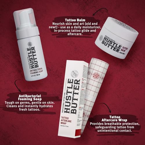 Hustle Butter Tattoo Aftercare Kit - Tattoo Balm, Antibacterial Soap, and Aftercare Wrap - TSA-Friendly Balm & Soap - Easy Removal, Mess-Free Wrap