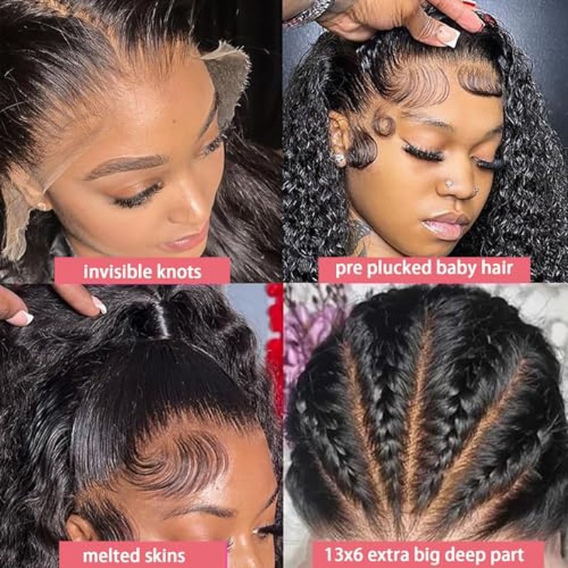Dianthe Deep Wave Lace Front Wigs Human Hair 180% Density 13x6 HD Transparent Glueless Pre Plucked Deep Curly Wig Wet and Wavy Human Wigs for Women with Baby Hair (Deep Black, 22-Inch)