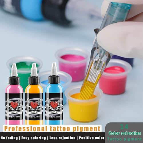 Tattoo Ink - 14 Colors Tattoo Ink Set - Micro Knife Paint Tattoo Ink -Tattoo Supplies - for Professional Body Tattooing and Art Painting£¨30 ml/Bottle£©