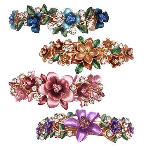 4PCS Luxurious Flower Metal French Barrettes Hair Clasps Accessories Women Girls