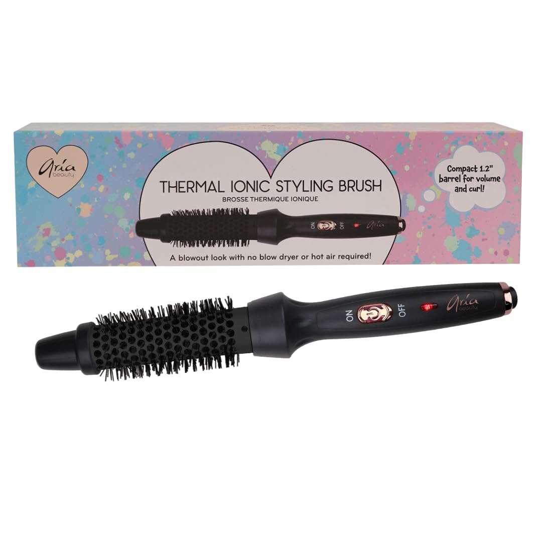 Aria Beauty Thermal Ionic Styling Brush - Hot Styling Tool for Perfect Blowouts - Does Not Blow Air - Ceramic Round Brush - Lightweight Design and Easy Grip - Black - 1 pc - One Temperature