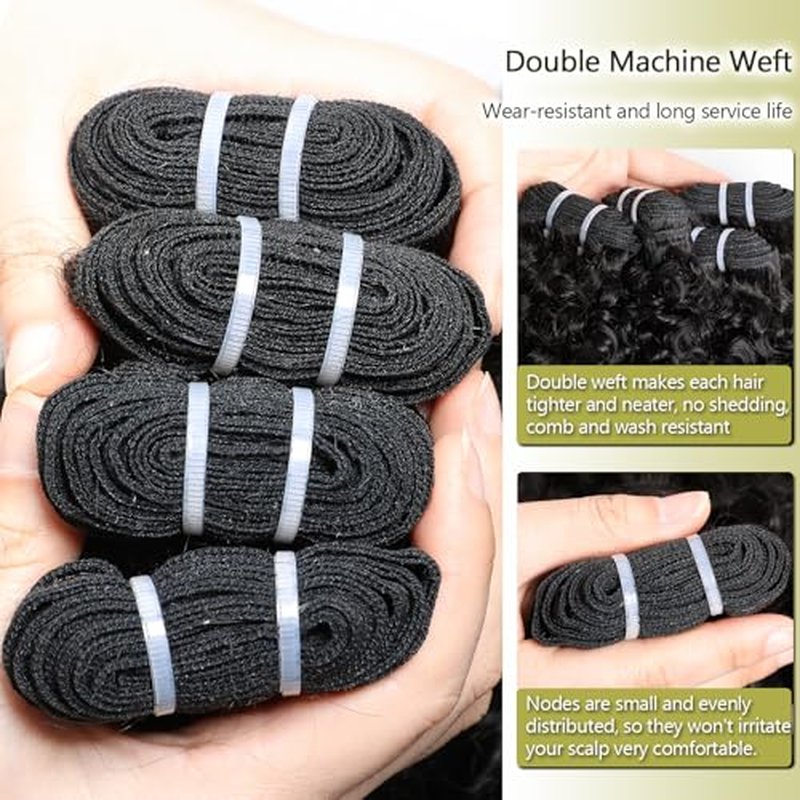 Lemoda Burmese Curly Human Hair Bundles 28 inch 100% Unprocessed 15A 3c4a Water Wave Bundles with Spiral Ends Double Weft Quick Weave Extensions Deep Wave Bundle Human Hair Natural Black Color