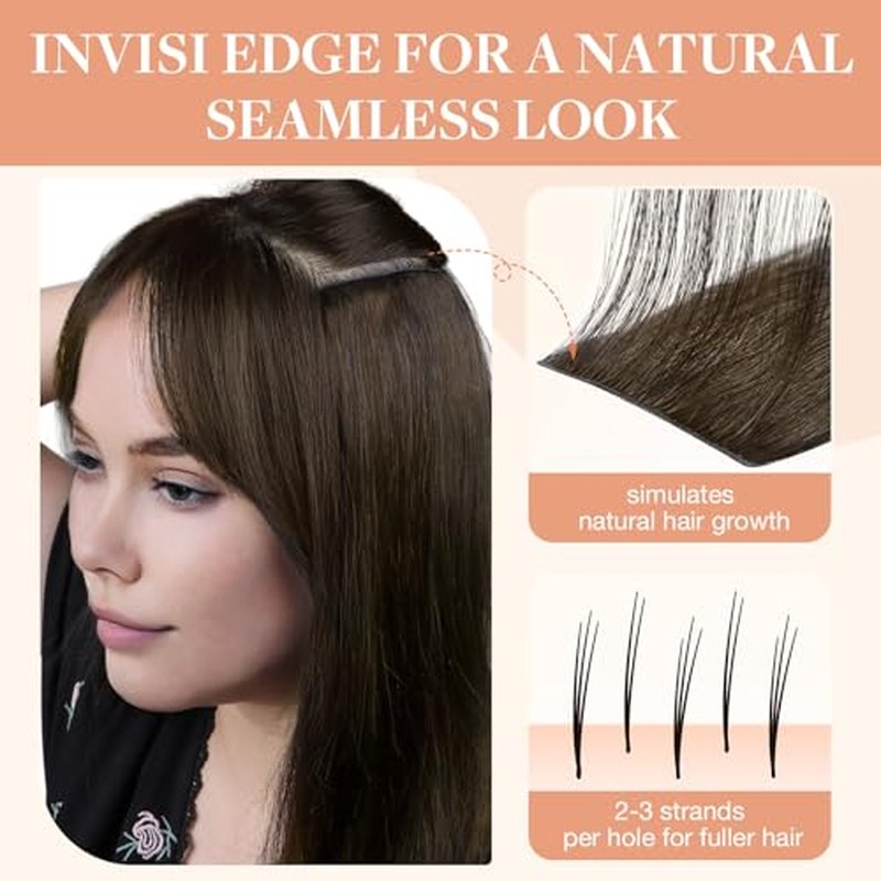GOO GOO Invisi Edge Clip in Hair Extensions 16inch 130g 7Pcs Injected Seamless PU Clip in Hair Extensions, Virgin Real Human Hair, 4/27/4 Balayage Chocolate Brown to Caramel Blonde