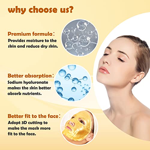 Permotary 6 PCS 24k Gold Crystal Gel Collagen Facial Masks, Deep Moisturizing Facial Sheet for Women Skin Care Revitalize Skin