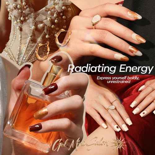 Modelones Gel Nail Polish Kit with UV Light, Milky White Nude Glitter Pink Red Gold Fall Metallic Manicure Set with Base Top Coat Star Stickers 4 Colors Gel Mini Salon Nail Art Gift for Women Girl