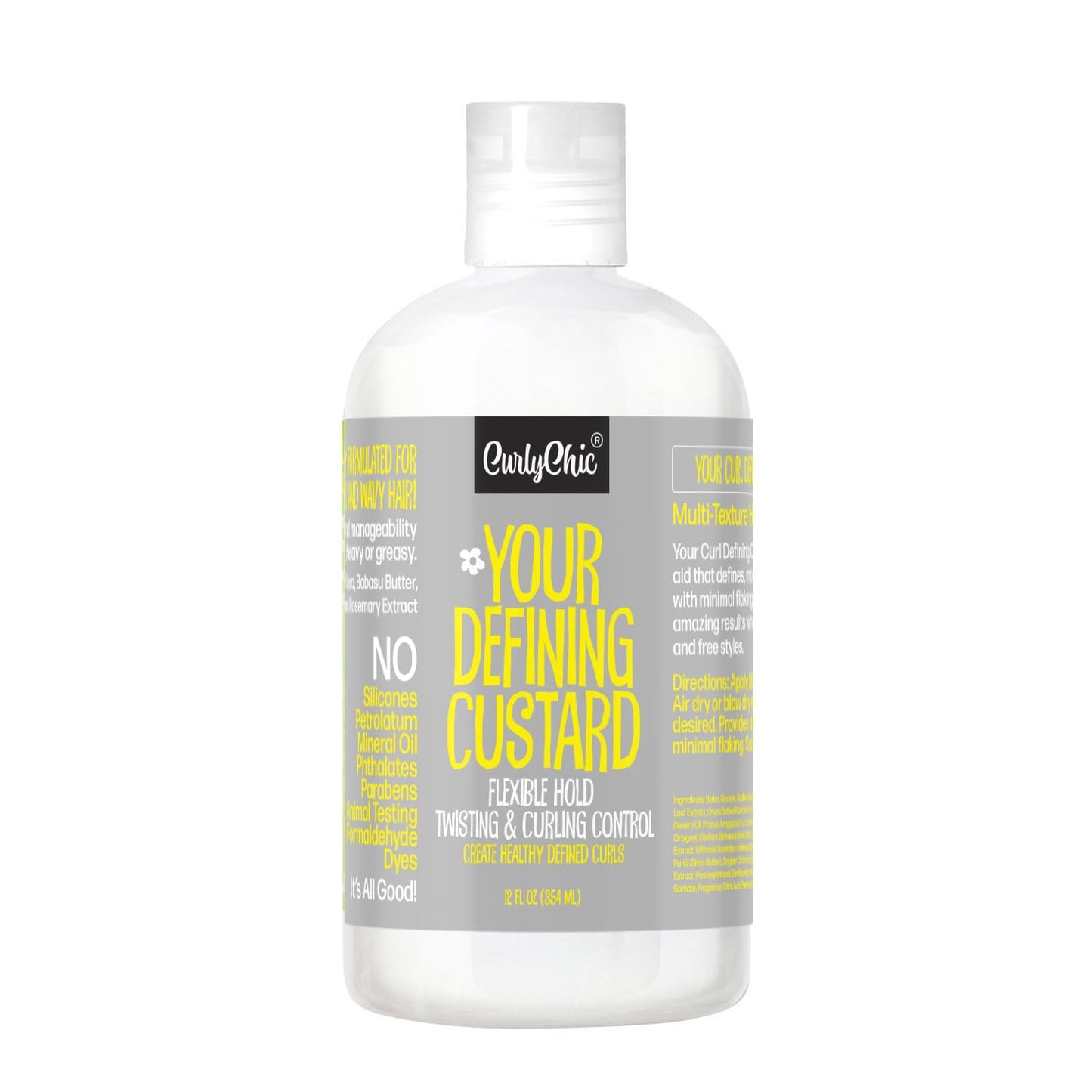 CurlyChic Curl Defining Custard - Moisturizing Styling Cream for Curly & Kinky Hair - 12 fl oz | Flake-Free, Long-Lasting Hold
