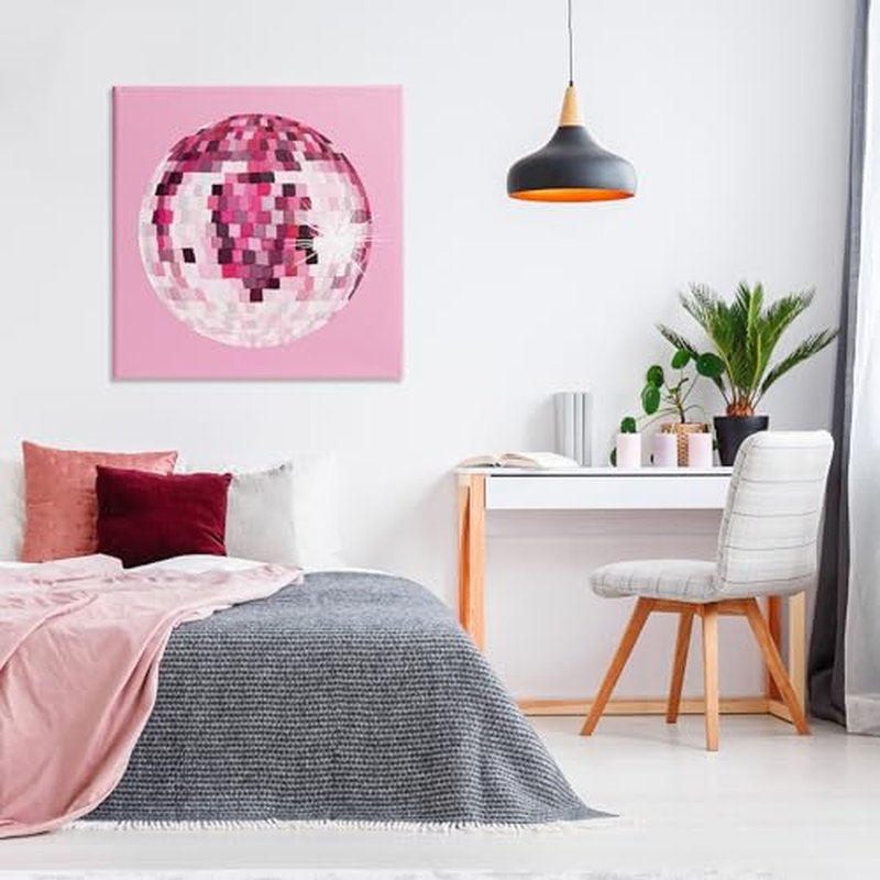 Stupell Industries Dazzling Pink Disco Ball Shining Geometric Pattern, Design by Hey Bre! Creative Studio, Gallery Wrapped Canvas, 36 x 36