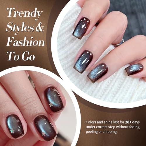 BORN PRETTY Cat Magnetic Eye Gel Nail Polish, Mint Chocolate Blue Glitter Cat Magnetic Gel Nail Polish Magnetic Nail Polish for Nail Art Manicure Salon DIY at Home 15ML