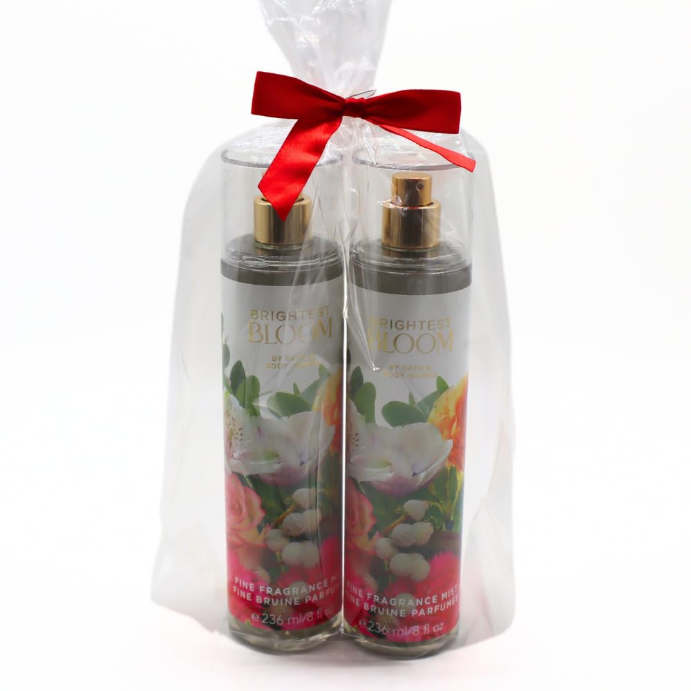 Bath & Body Works BRIGHTEST BLOOM Fine Fragrance Mist 2-piece Gift Set with a Red Bow for Holidays - 8 fl oz each