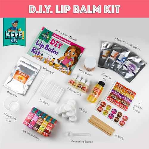 KEFF 51Pcs Lip Balm Making Kit - DIY Set for Natural Ingredients - Make Your Own Lip Gloss & Lip Balm for Kids Makeup Kit with Beeswax, Shea Butter, Flavor Oils, Mica Color Powders