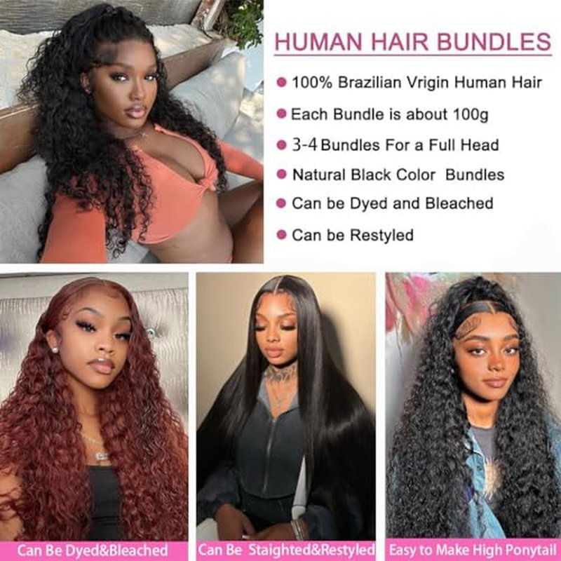14A Grade Water Wave 3 Bundles Burmese Curly 3 Bundles Human Hair 16 18 20 Inch 100% Unprocessed Brazilian Virgin Human Hair Bundles Natural Black