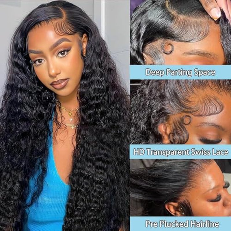 13x6 Deep Wave Lace Front Wigs Human Hair HD Lace frontal Curly Human Hair Wig for Black Women 180% Density Wet and Wavy Glueless Wigs Human hair Pre Plucked with Baby Hair