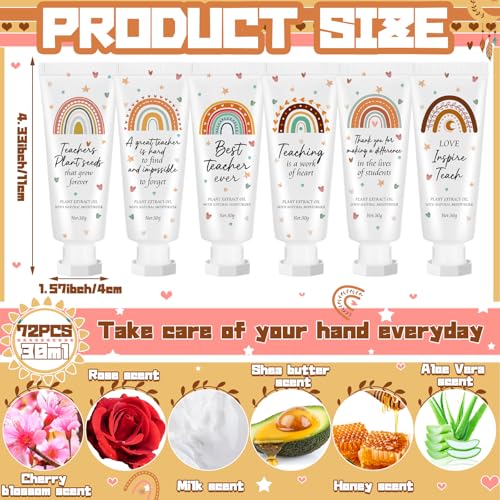 72 Pcs Christmas Teacher Appreciation Gift Bulk Hand Cream Boho Rainbow Employee Staff Appreciation Hand Lotion Teacher Team Thank You Gift Bulk for Christmas Thanksgiving Party Favor Stuffers