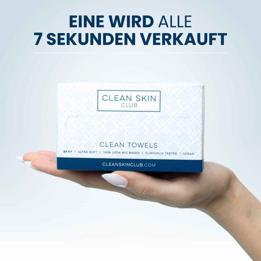Clean Skin Club Clean Towels®, 100% USDA Biobased Face Towel, Disposable Face Towelette, Eczema Association Accepted, Makeup Remover Dry Wipes, Ultra Soft, 25 ct per pack, 2 Packs, 50 Ct Total