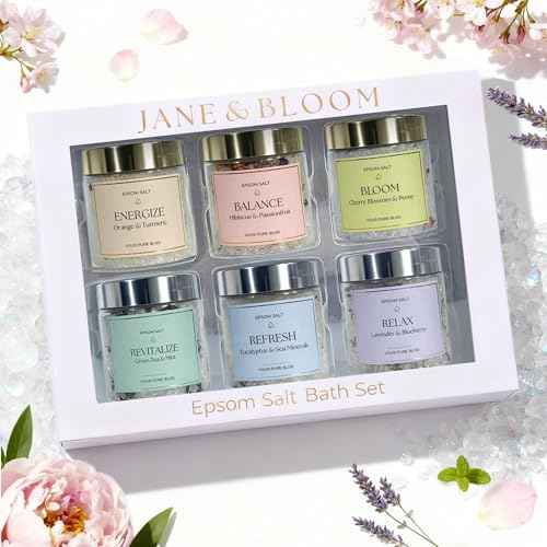 Epsom Salt Bath Gift Set ? 6 Aromatherapy Blends with Essential Oils ? Bath & Body Gift Set for Women, Stress Relief, Self Care, Birthday Gifts ? Jane & Bloom
