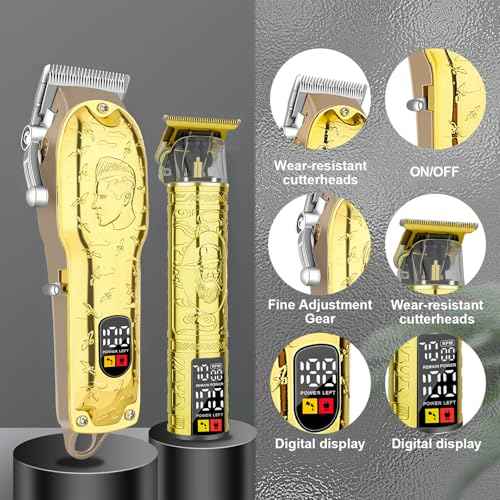 Men¡¯s Gold Hair Clippers, Cordless Professional Barber Clippers & Trimmers with LED Display, Long Runtime, Electric Grooming Kit for Haircuts & Beard Trimming,Gift for Husband, Father, Boyfriend