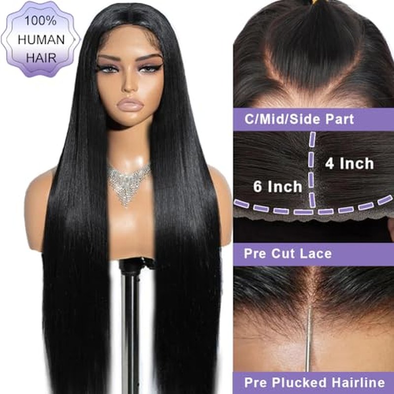 ALI PANDA [2-YEAR Life, 205g, 210% Density 6x4 Wear and Go Wig,100% Human Hair, Skinlike HD Glueless Closure Wigs Human Hair Pre Plucked Pre Cut, (0.1mm Ultra-Thin HD Lace), Middle Part 24 Inch
