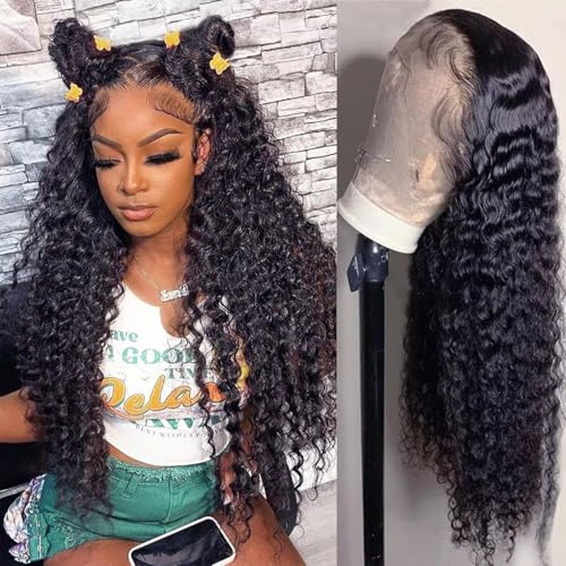Deep Wave Lace Front Wigs Human Hair 200% Density 22 Inch Deep Wave Curly Wig Human Hair Lace Front Wigs For Women 13x6 Glueless Frontal Wig Human Hair Pre Plucked