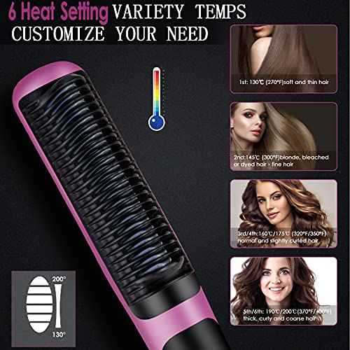 Professional Hair Straightening Brush - Fast Heating Ceramic Styler with 6 Adjustable Temp Settings, Anti-Scald & Auto-Off Safety - Sleek & Smooth Hair for Home, Travel, Salon