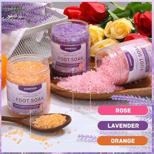 Himalayan Pink feet soka Salt 3 Set Kit Lavender Scent Orange Scent Rose Scent Foot Soak Salts with Epsom Set-Foot Athletes Foot spa Itching,Foot Bath Salt Tea Tree Oil Foot Care