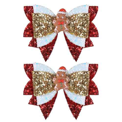 Glitter Christmas Hair Bows 3.5'' Girls Sparkly Cute Christmas Gingerbread Man Hair Clips Barrette Alligator Hairpins Kids Christmas Party Dress Decor Accessory Xmas Gift