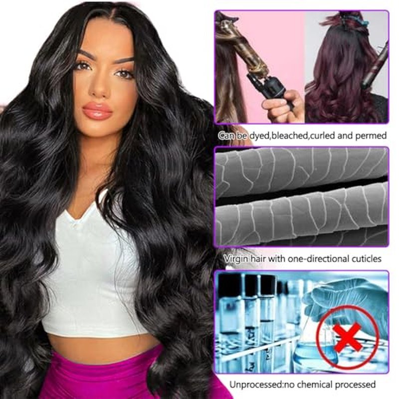 12A Human Hair Bundles 18 20 22 Inch Body Wave 100% Unprocessed Brazilian Virgin Hair 3 Bundles Human Hair Extensions Quick Weave Natural Black