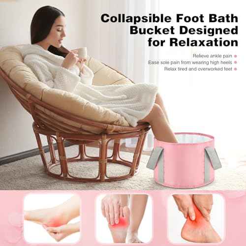 Maxcheck 14L 6 Pcs Pink Collapsible Foot Basin Tub Portable Soaking Feet Bath Bag Foldable Bucket with Handles Pedicure Foot Spa Tub for Travel Camping Outdoor Washing