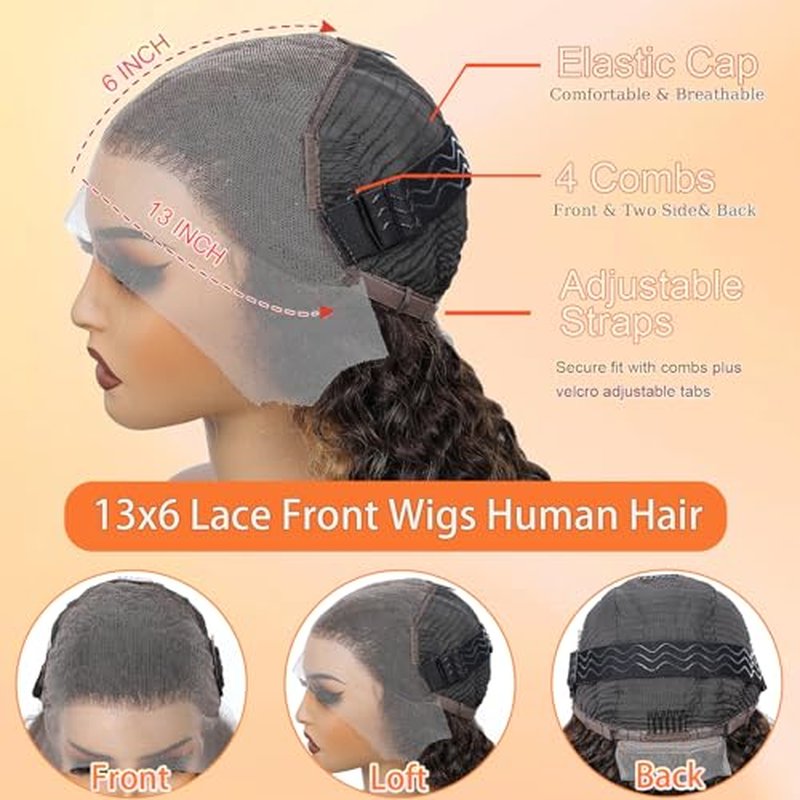 AKUZO Highlight Ombre Deep Wave Lace Front Wigs Human Hair 13x6 Lace Front HD Lace Front Wigs 4/27 Honey Blonde Lace Frontal 200 Density Glueless Wigs Pre Plucked Baby Hair 20inch