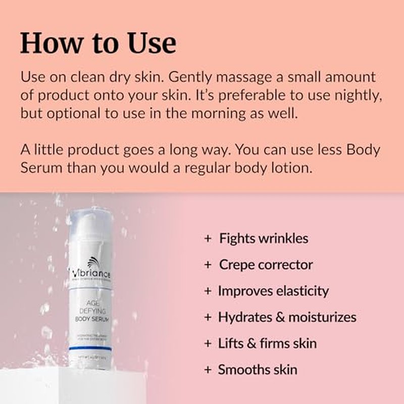 Vibriance Age Defying Body Serum, 4.5 fl oz - Anti Aging and Ultra Hydrating - Infused with Hyaluronic Acid - Fast-Absorbing Crepey Skin Corrector for Wrinkles, Dryness