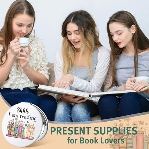 Weysat 8 Pcs Christmas Book Club Gifts Book Lovers Compact Mirror for Women Portable Makeup Pocket Mirror for Adult Women Lovers Librarian Bookish Club Gifts