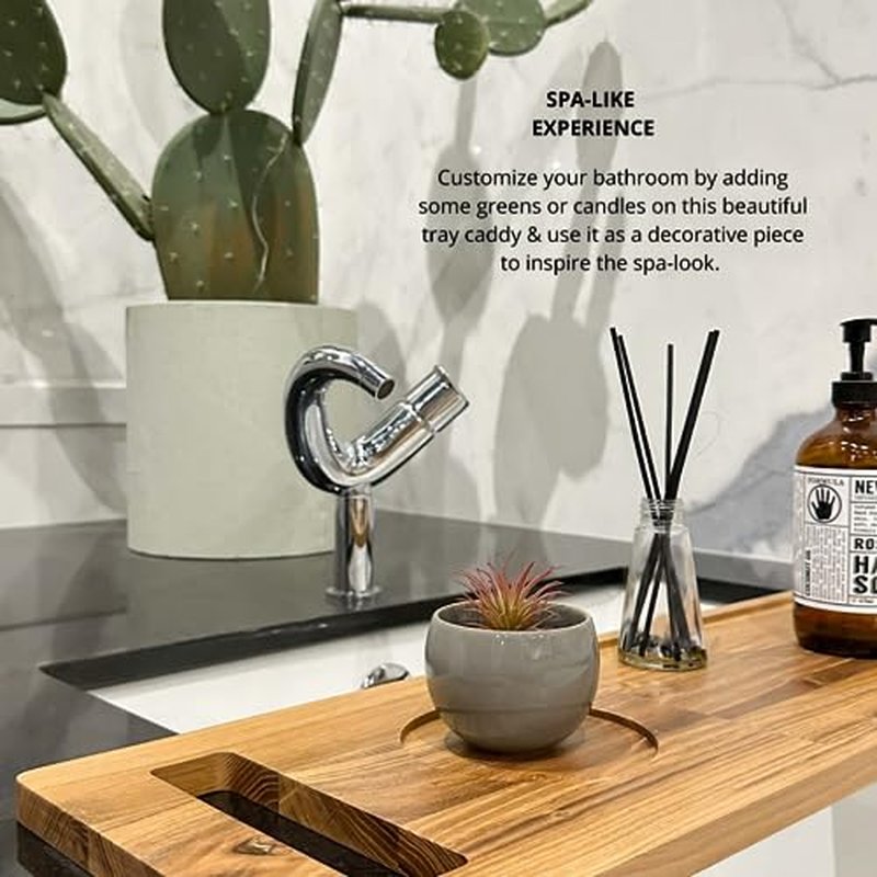 Zeek Bathtub Caddy Tray Solid Natural Wood Bath Board Charcuterie Serving Platter Housewarming Gift