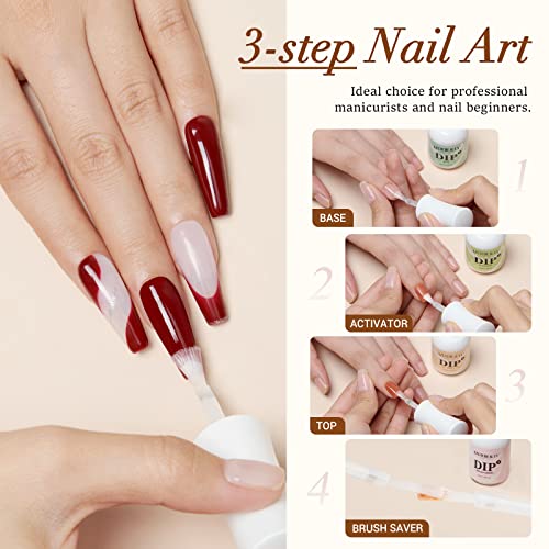 AZUREBEAUTY 4+4pc Dip Powder Liquid Set, 15ml/0.5oz, with Base/Top Coat, Activator, Brush Saver, Nail File? Fast Drying Formula, No UV Light Needed