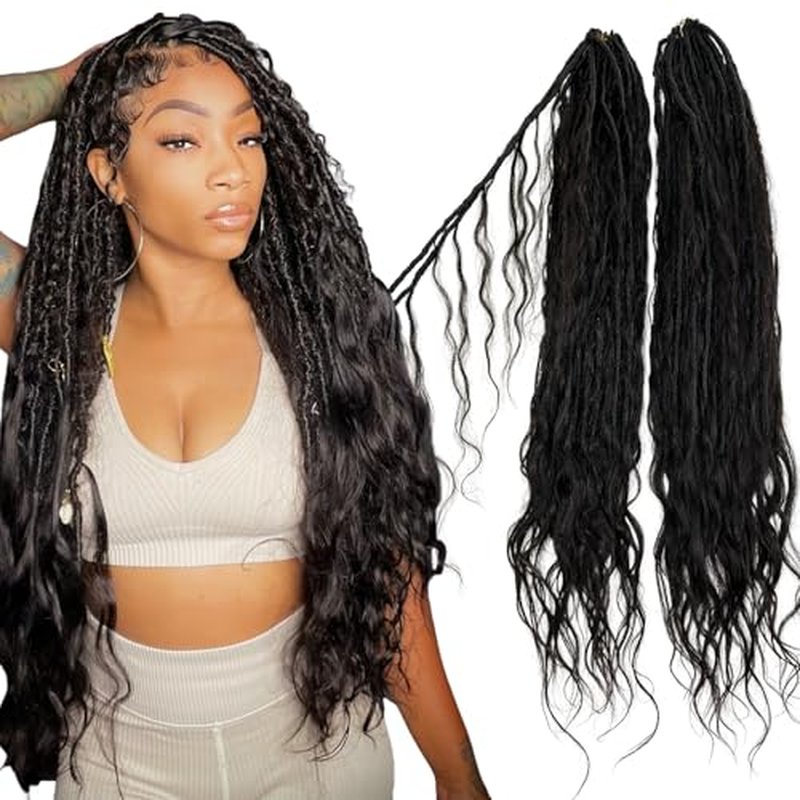 Locs Human Hair Crochet Boho Extensions Pre Looped Goddess Body Wave Curly Ends Knotless Box Braids Faux Locs For Women 26 Inch 24Strands