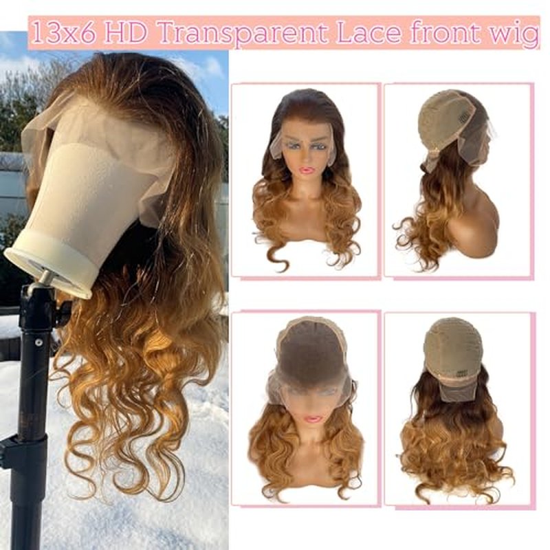 Smavida Highlight Ombre Body Wave HD Transparent Lace Front Wigs Human Hair,13x6 Honey Blonde Body Wavy Lace Frontal Wig Ombre Lace Front Wigs Human Hair for Women Pre Plucked with Bleached Knots 24¡±