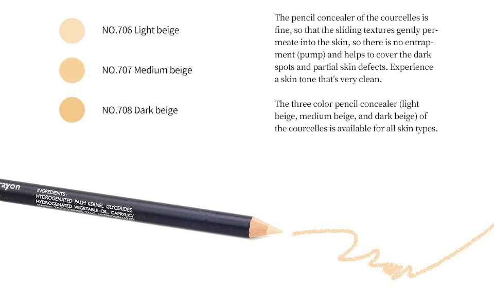 [K-Beauty Makeup] Courcelles Concealer Pencil CC706/CC707/CC708, Hard type-Natural Cover, light, medium, dark beige (CC707-Medium Beige)