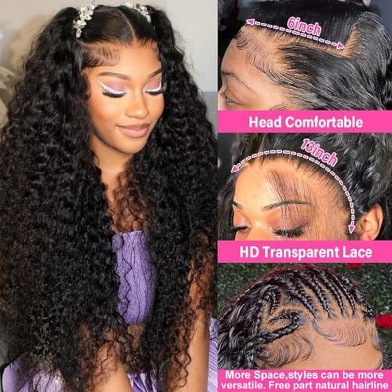 Water Wave Lace Front Wigs Human Hair 13x6 HD Transparent Lace Frontal Wigs Human Hair Pre Plucked 200% Density Water Wave Wig for Black Women Natural Color (13x6 Water Wave Wig, 26 Inch)