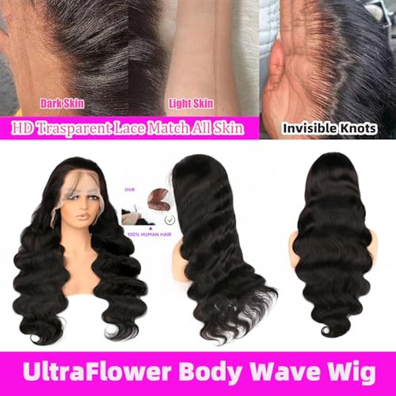 26 Inch 13x6 Body Wave Lace Front Wigs Human Hair 200 Density 13x6 HD Lace Front Wigs Pre Plucked Wavy Glueless Wig 100% Virgin Human Hair Lace Frontal Wigs for Women