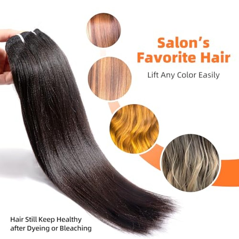 Last 5 Years Raw Light Yaki Straight Relaxed Straight Human Hair Bundles 1 16Inch Bundle Kinky Straight One Donor Virgin Hair Weave For Black Women (16")