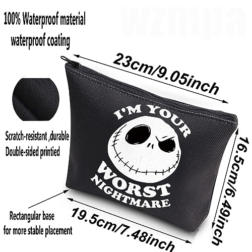 WZMPA Funny Jack Cosmetic Bag Jack Fans Gifts I'm Your Worst Nightmare Makeup Zipper Pouch Bag Horror Fairy Tales Merchandise (Worst Nightmare -BL)