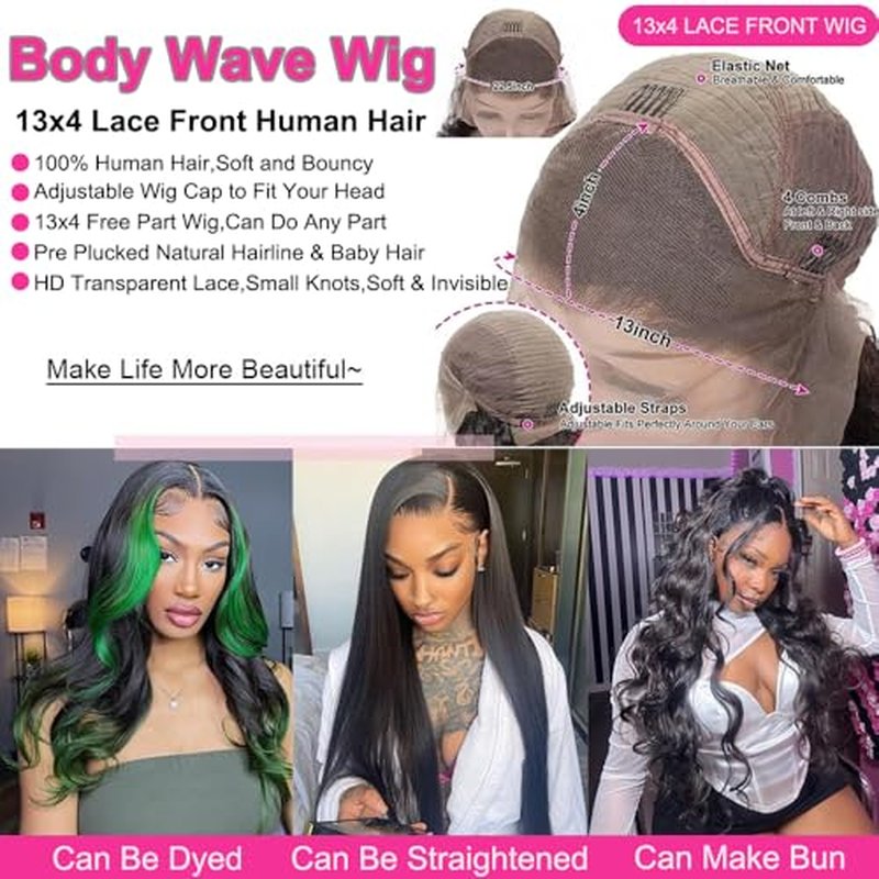 BELE 20 Inch Body Wave Lace Front Wigs Human Hair Pre Plucked With Bleached Knots Glueless 13x4 HD Lace Frontal Wigs 180 Density Natural Color 100% Brazilian Virgin Human Hair Wig For Women