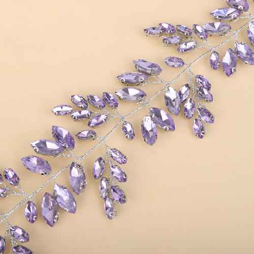 Teyglen Bride Wedding Crystal Hair Vine Full Purple Rhinestone Headband Handmade Rhinestone Headpiece Bridal Hair Accessories for Women Girls (Purple)