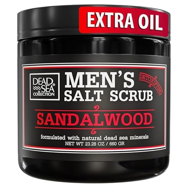 Salt Body Scrub Sandalwood For Men ? Moisturizes, Exfoliates & Nourishes Skin ? Cleanses & Detoxifies with Dead Sea Minerals - Dead Sea Collection ? 23.28 OZ
