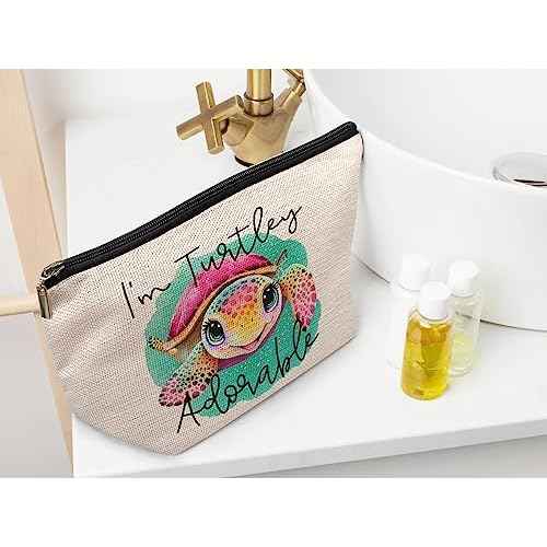 Cute Ocean Animal Sea Turtle I'm Turtley Adorable Cosmetic Bag Decorative Women's Makeup Bag Zipper Pouch Travel Toiletry,Gifts for Sea Turtle Lovers Teen Girls