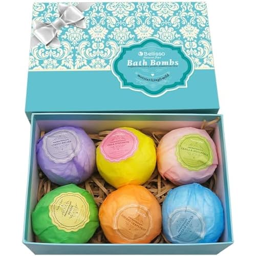 Bath Bombs Gift Set - 6 XXL Bubble Bath Fizzies (4.1 oz Each) with Natural Dead Sea Salt Cocoa and Shea Essential Oils - Best Gift Idea for Birthday, Mom, Woman, Girl, Him, Kids
